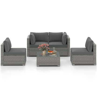 Tangkula 5-Piece Outdoor Patio Sectional Sofa Couch - HW73141GR+