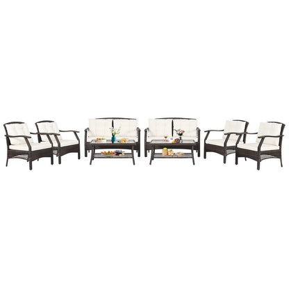Tangkula Outdoor Rattan Furniture Set, Patiojoy Outdoor Wicker Sofa Set - 2*HW69353+