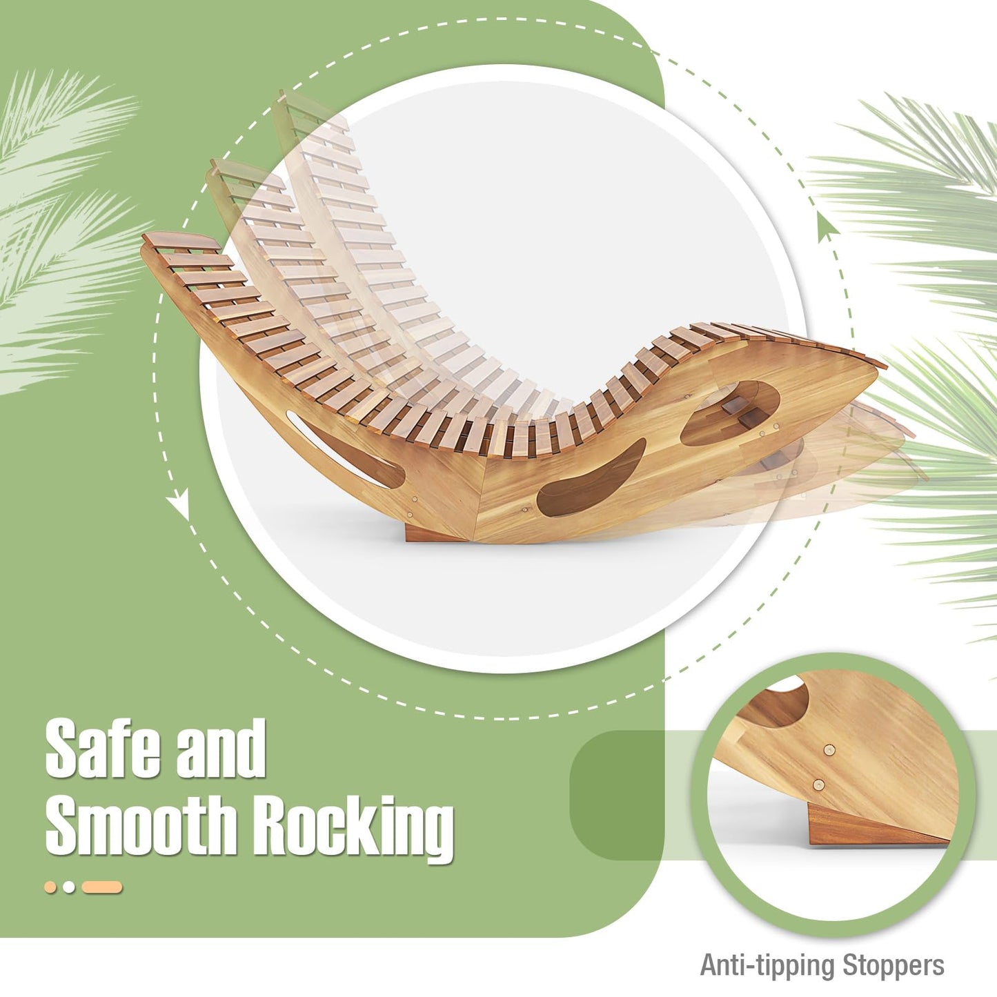 Tangkula Outdoor Double Chaise Lounge Chair, Acacia Wood Rocking Sunbed with Slatted Backrest and Seat - NP12023