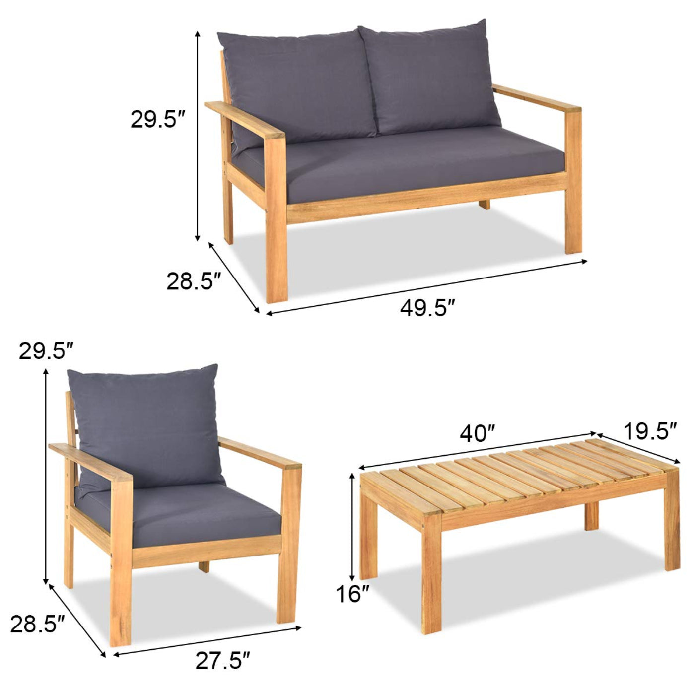 Tangkula Outdoor Conversation Sofa and Table Set with Water Resistant Cushions - HW64146+