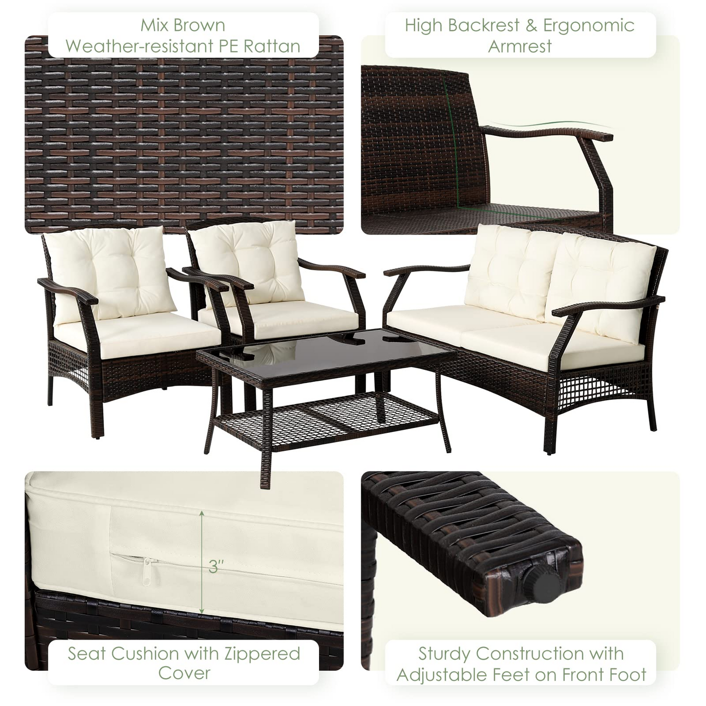 Tangkula Outdoor Rattan Furniture Set, Patiojoy Outdoor Wicker Sofa Set - 2*HW69353+