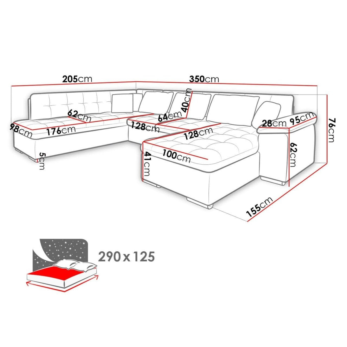 Maxima House LEONARDO Sofa White/Gray Sectional Sleeper Sofa - MIR031