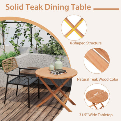 Costway Outdoor Bistro Set with Slatted Seat and Teak Wood Tabletop New - OP71185+OP71186
