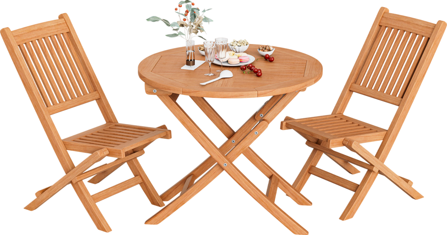 Costway Outdoor Bistro Set with Slatted Seat and Teak Wood Tabletop New - OP71185+OP71186