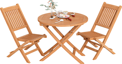 Costway Outdoor Bistro Set with Slatted Seat and Teak Wood Tabletop New - OP71185+OP71186