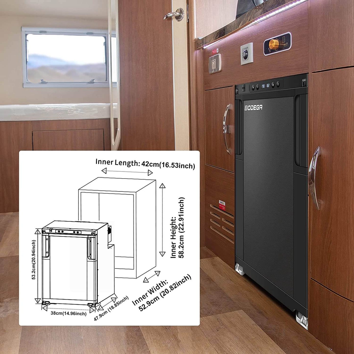 BODEGA 12 Volt RV Refrigerator 45L/1.6cu.ft RV Fridge and Freezer - R50