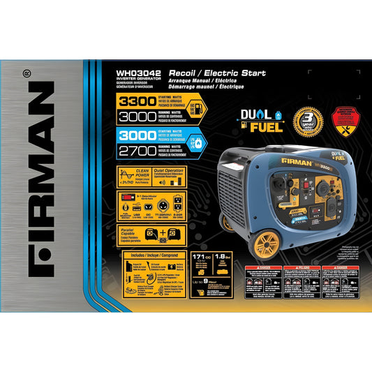 Firman WH03042 3000W/3300W 30 Amp Electric Start Parallel Ready Dual Fuel Inverter Generator New WH03042