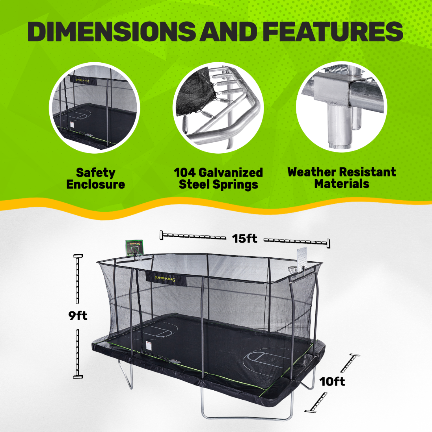 JumpKing 10' X 15' Rectangle Combo with Two Basketball Hoop  Model -  JK1015RCBHC2