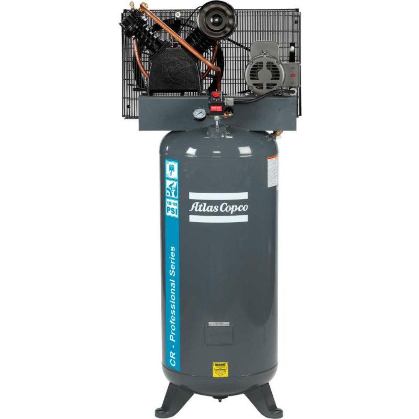 Atlas Copco 10HP, 72 CFM, 200 Gallon CR Industrial Series Duplex Cast Iron Piston Air Compressor 230V 3PH - 2020041516
