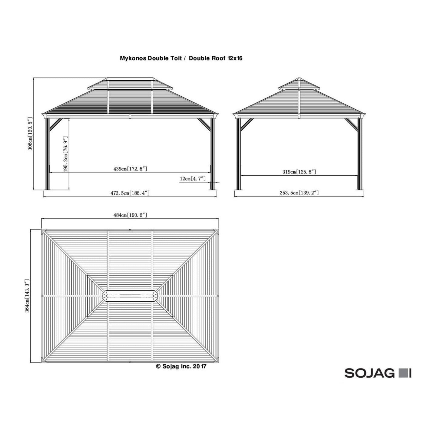 Sojag™ Mykonos II Gazebo Steel Roof with Mosquito Netting