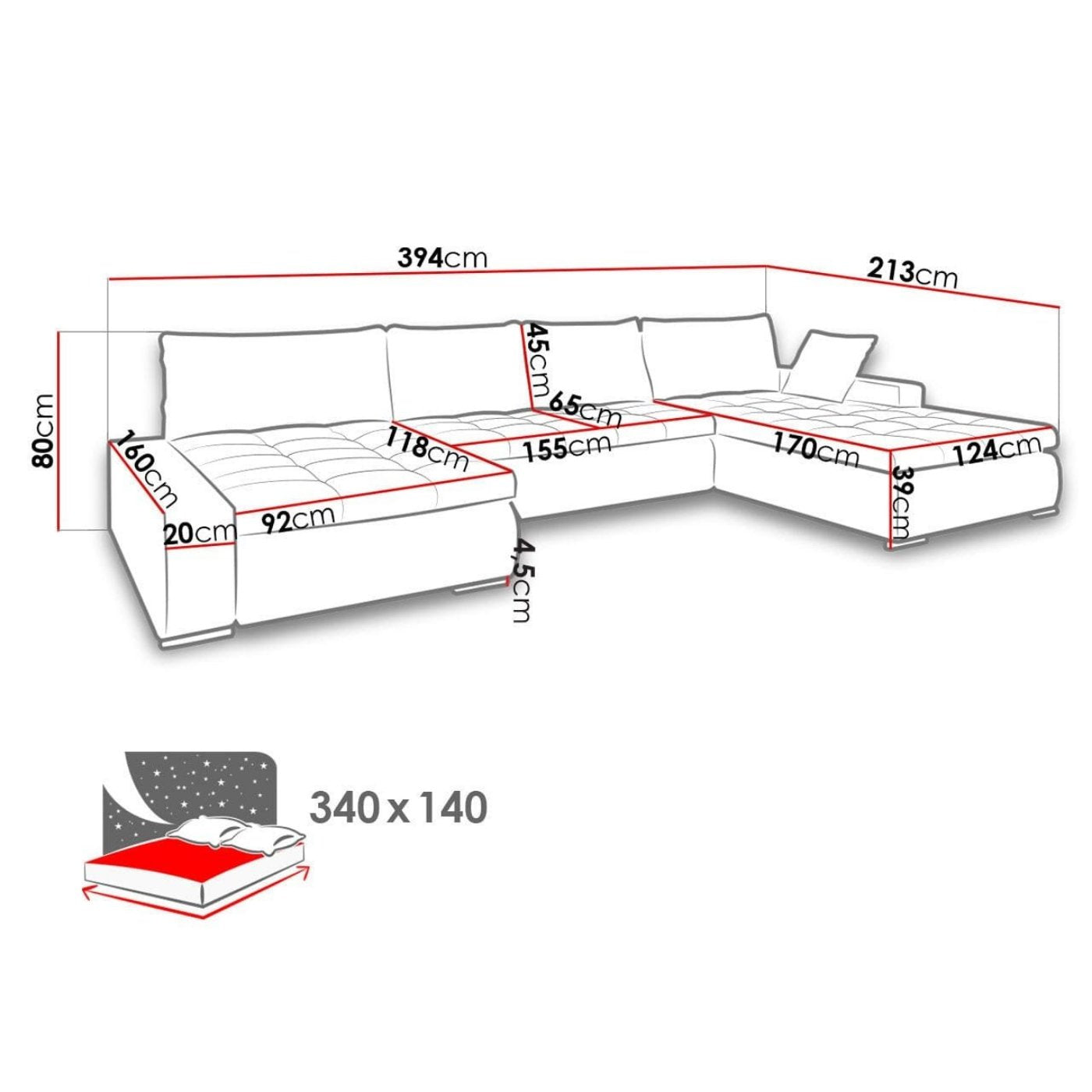Maxima House LEANDRO Sectional Sleeper Sofa - MIR029