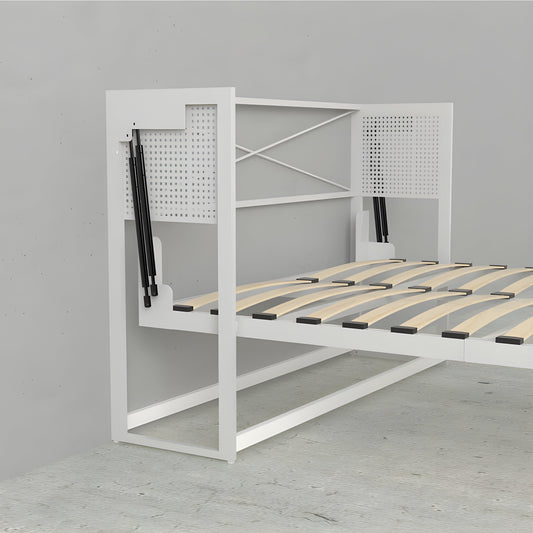 Murphy Bed With Desk & 2 Storage Cabinets, Queen Size, White by Leto Muro