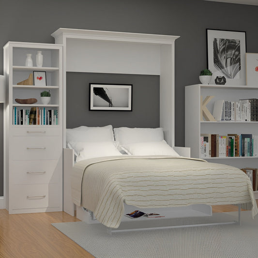 Murphy Bed With Desk & 2 Storage Cabinets, Double Size, White by Leto Muro