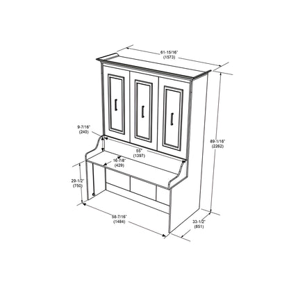 Murphy Bed With Desk & Storage Cabinet, Double Size, White by Leto Muro