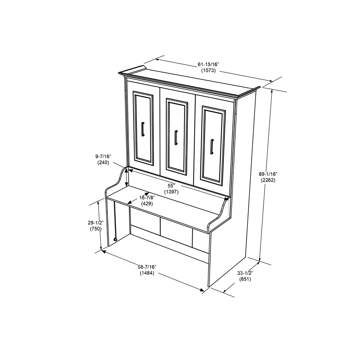 Murphy Bed With Desk & 2 Storage Cabinets, Double Size, White by Leto Muro