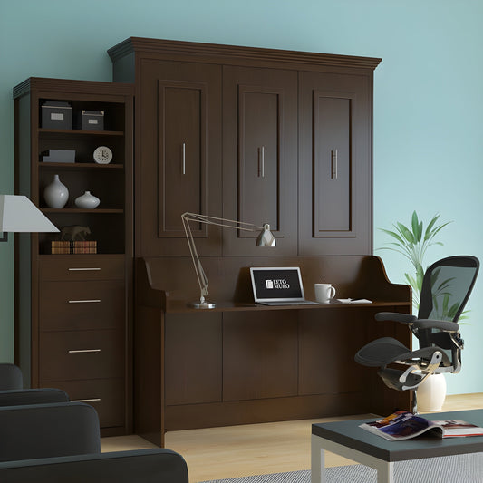 Murphy Bed With Desk & Storage Cabinet, Queen Size, Walnut Coventry by Leto Muro