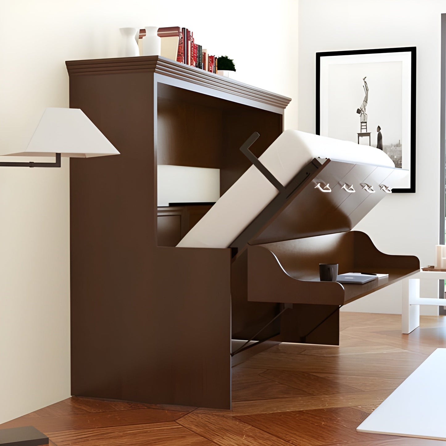 Horizontal Murphy Bed with Desk, Queen Size, by Leto Muro