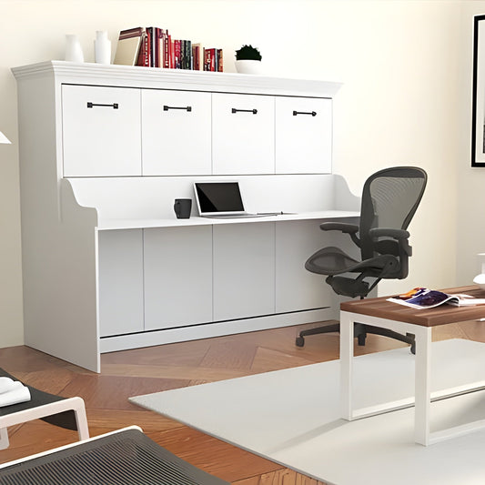 Leto Muro Horizontal Murphy Bed with Desk, Full Size, White, by Leto Muro