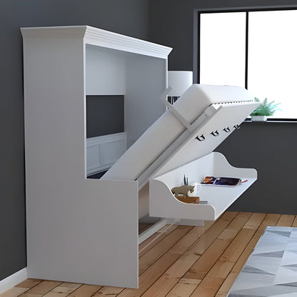 Horizontal Murphy Bed with Desk, Queen Size, White Adonis Series by Leto Muro