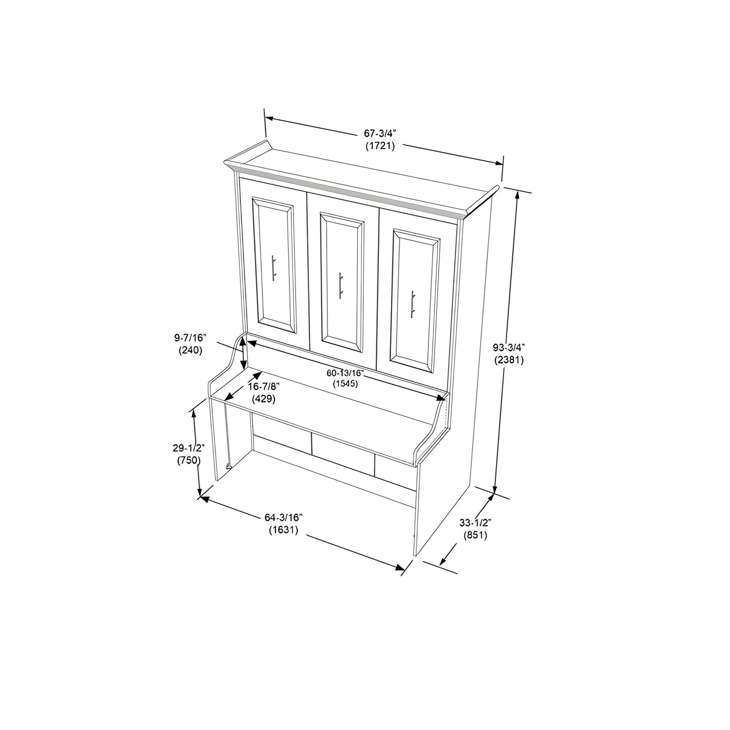 Murphy Bed With Desk, Queen Size, Coventry Walnut by Leto Muro