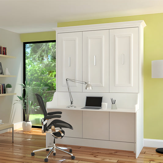 Horizontal Murphy Bed with Desk, Queen Size, White Adonis Series by Leto Muro
