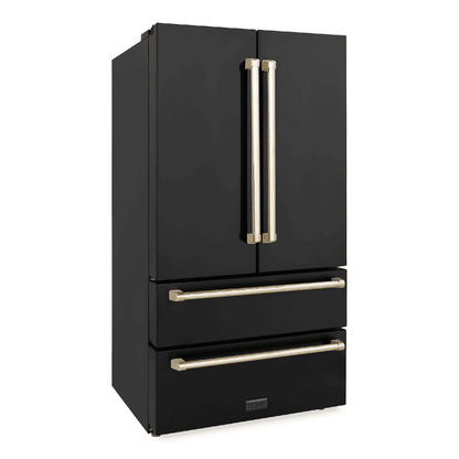 ZLINE 36 In. Autograph 22.5 cu. ft. Refrigerator with Ice Maker in Fingerprint Resistant Black Stainless Steel and Gold Accents, RFMZ-36-BS-G