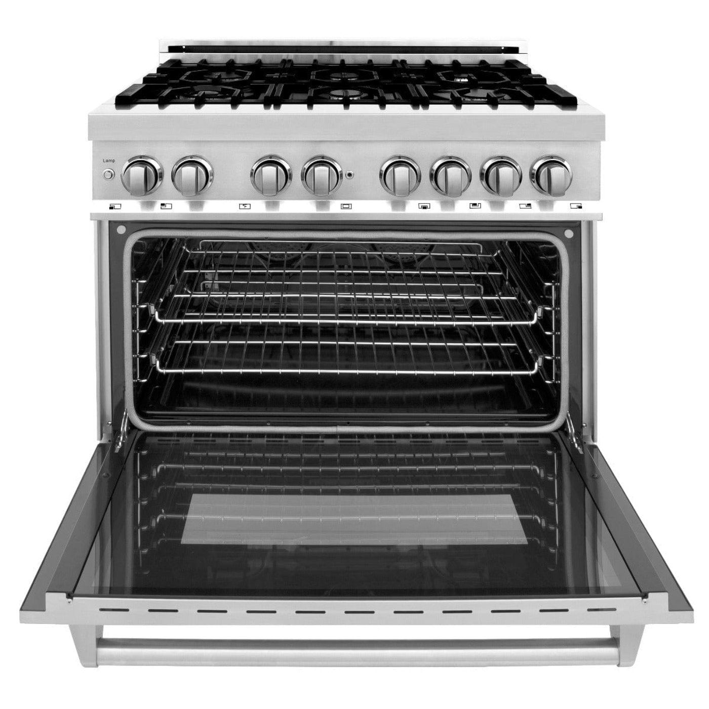 ZLINE Kitchen and Bath 36" Range, Range Hood, Microwave, Dishwasher & Refrigerator Appliance Package, 5KPR-RARH36-MWDWV