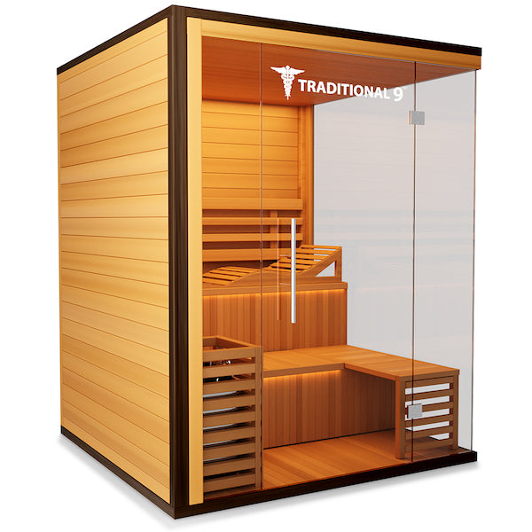 Medical Sauna Traditional 9 Plus | 3-6 Person Detoxifying Cedar Sauna To create the ultimate medical sauna with a traditional appeal, we worked with many medical doctors, pain specialists, and cardiologists. We focused on helping your body heal, and opted for a traditional steam sauna we decided to call the finished line the Traditional Sauna Series.