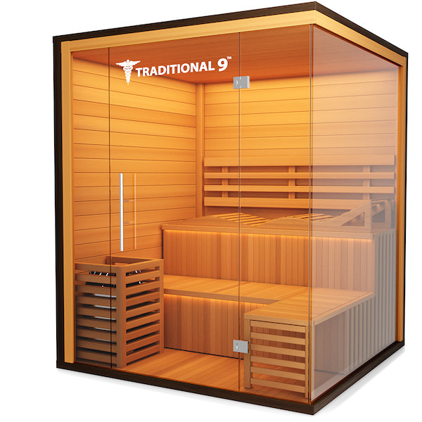 Medical Sauna Traditional 9 Plus | 3-6 Person Detoxifying Cedar Sauna To create the ultimate medical sauna with a traditional appeal, we worked with many medical doctors, pain specialists, and cardiologists. We focused on helping your body heal, and opted for a traditional steam sauna we decided to call the finished line the Traditional Sauna Series.