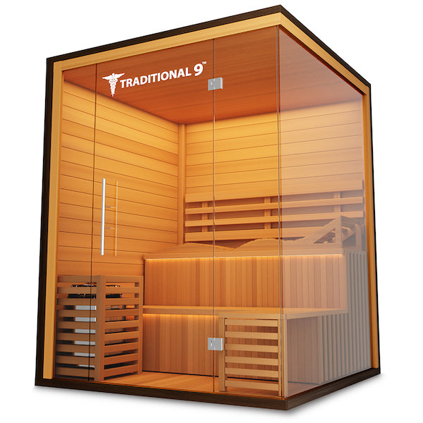 Medical Sauna Traditional 9 Plus | 3-6 Person Detoxifying Cedar Sauna To create the ultimate medical sauna with a traditional appeal, we worked with many medical doctors, pain specialists, and cardiologists. We focused on helping your body heal, and opted for a traditional steam sauna we decided to call the finished line the Traditional Sauna Series.